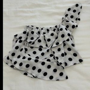 Cropped Black and White Polka Dot Top with Ruffled Sleeves (Size Small)